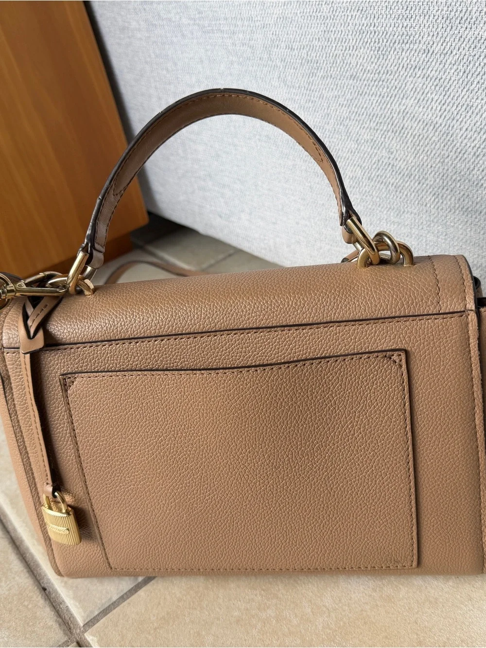 Michael Kors Tan Pebbled Leather Top-Handle Satchel with Gold Hardware